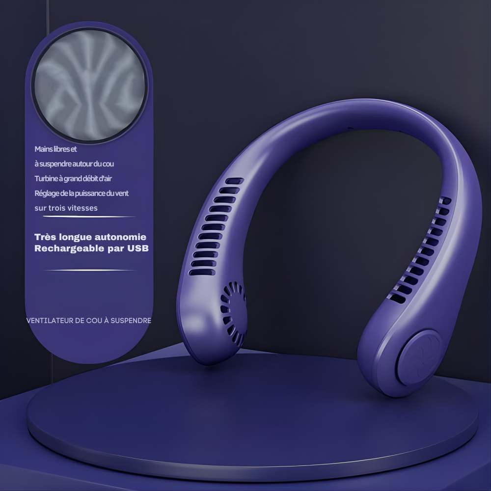 Ventilateur de Cou Portable | Ventilateur Mains Libres Rechargeable USB avec Vitesses Réglables