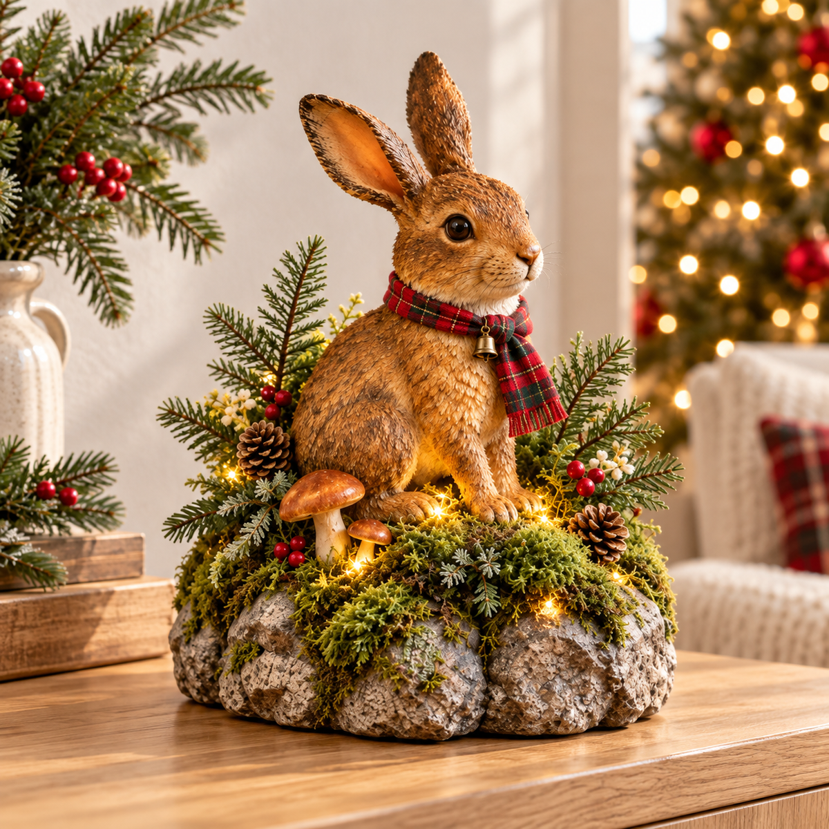 Statue de Lapin de Noël Éclairée avec Micro LED