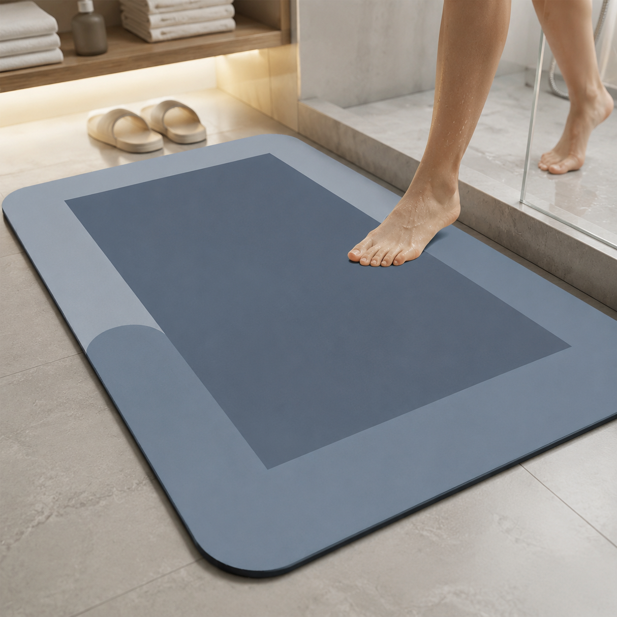 Tapis de Bain Géométrique Polyester Gris 40 x 60 cm – Absorbant, Antidérapant, Séchage Rapide