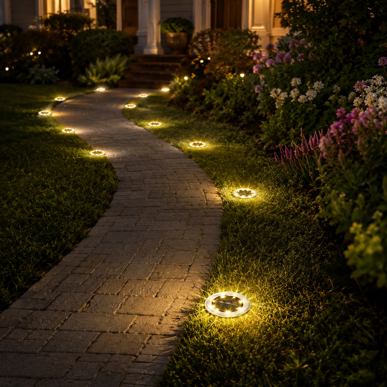 Spots Solaires de Sol Acier Inoxydable Ø12 cm – 8 LED, IP65, Recharge Solaire
