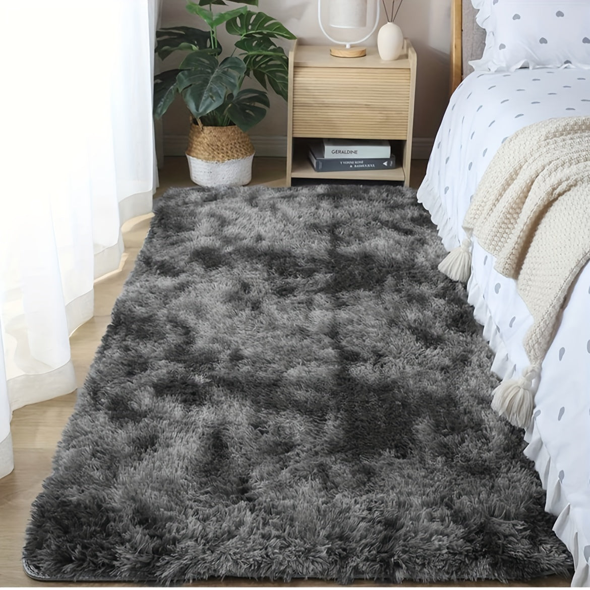 Tapis de Sol Shaggy Polyester Gris 60x90 cm – Antidérapant, Fibres Fines, Lavage Main