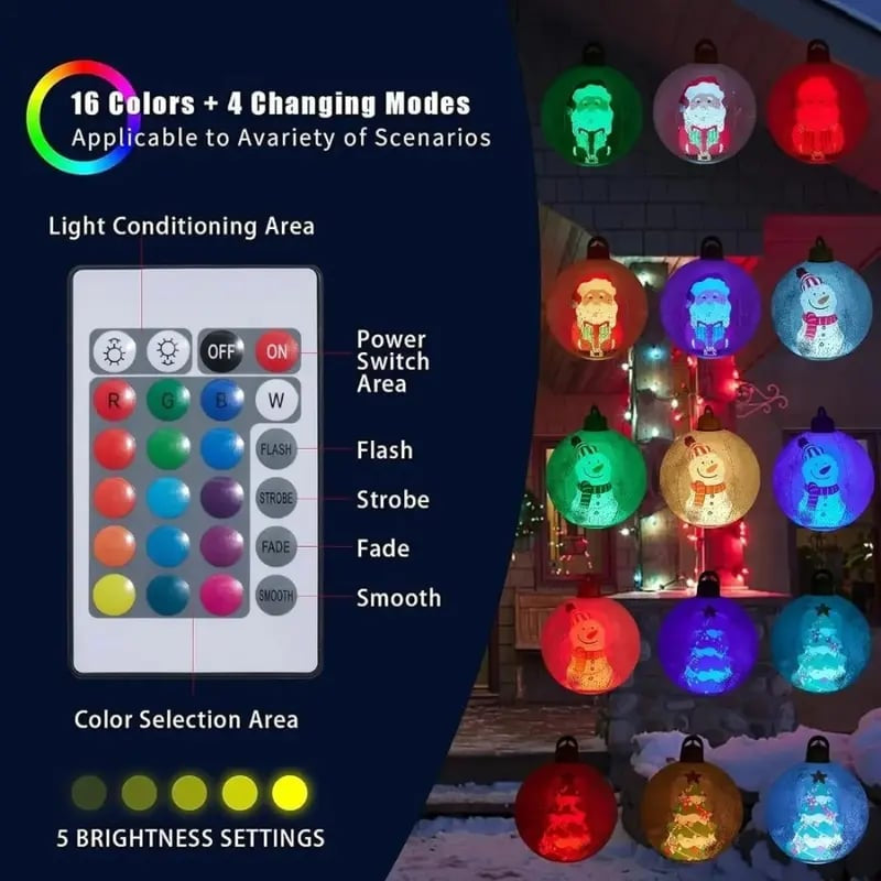 Boule de Noël lumineuse 60 cm avec LED et télécommande, déco extérieure bonhomme de neige, Père Noël, sapin ou renne