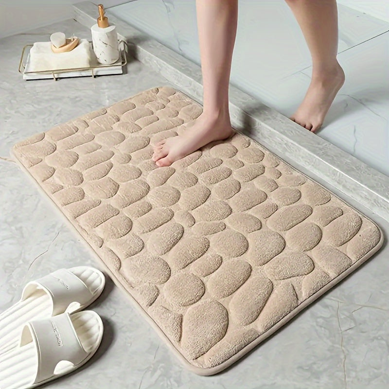 Tapis de Bain Velours Corail Polyester Beige 60x90 cm – Absorbant, Base PVC, Lavable