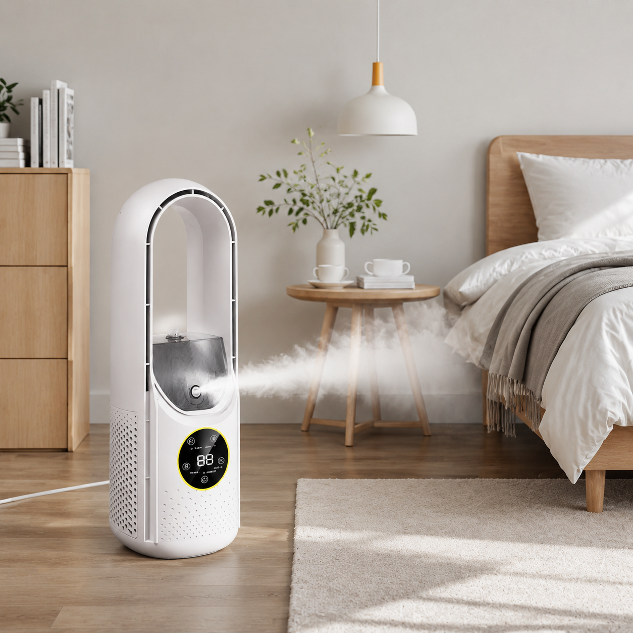 Ventilateur Climatiseur Portable Sans Pales ABS Blanc 30 cm – Humidification, 6 Vitesses, Minuterie