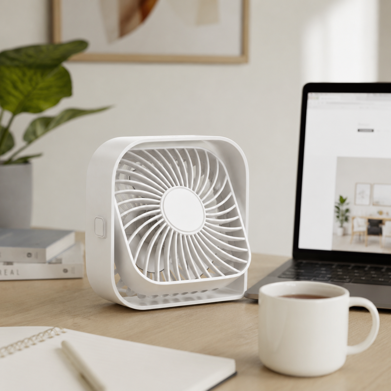 Ventilateur de Bureau Portable ABS Blanc 18 cm – Rotation 360°, 3 Vitesses, USB