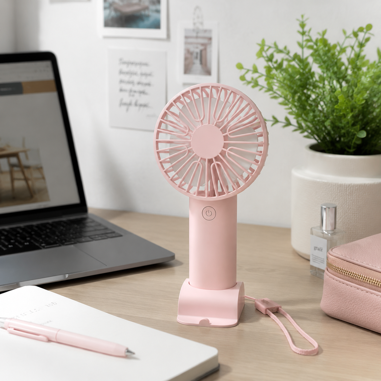 Mini Ventilateur de Bureau ABS Noir Ø10 cm – Recharge USB, Support Téléphone, Format Portable