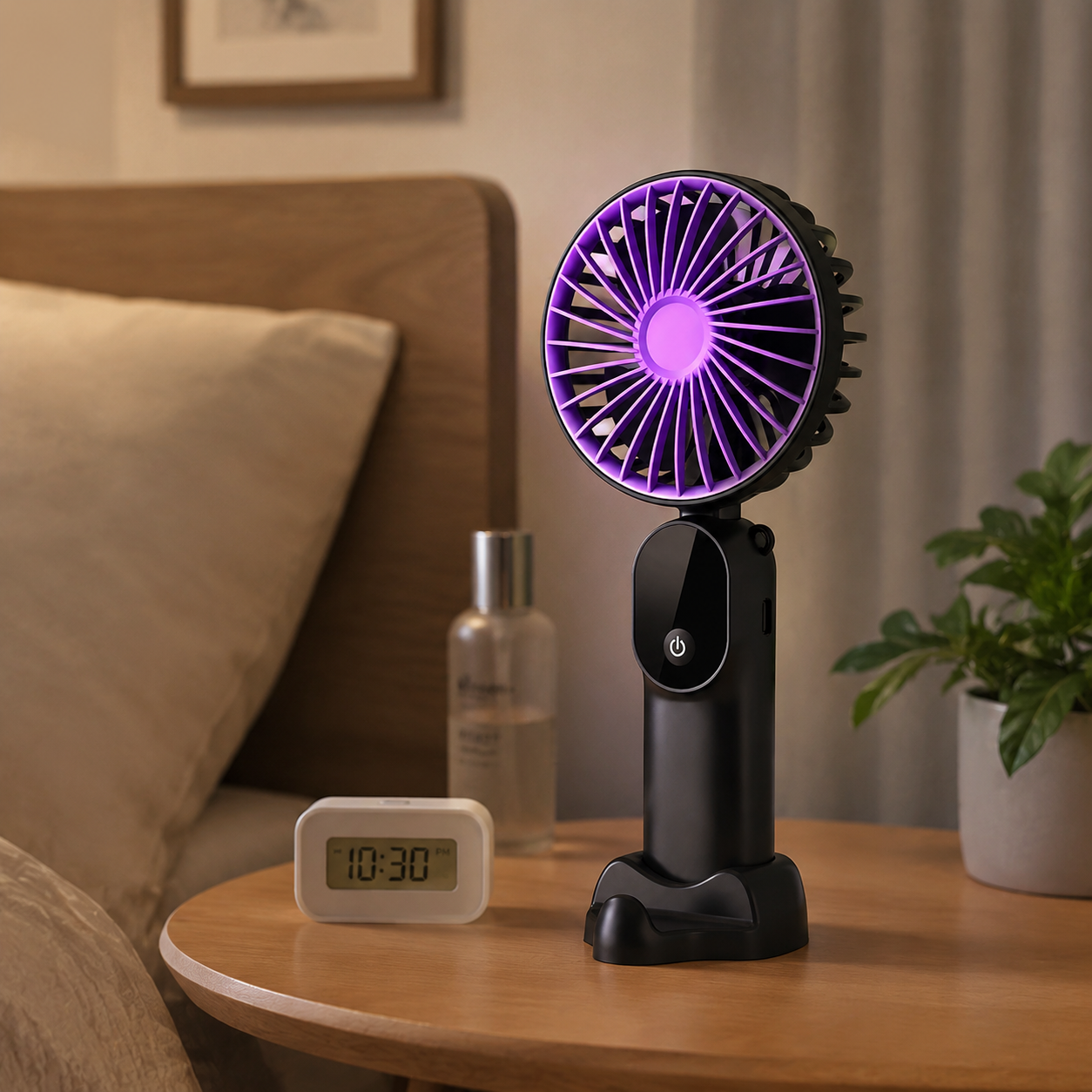 Ventilateur Portable Pliable ABS Blanc 18 cm – 6 Vitesses, Rechargeable USB, Support Intégré