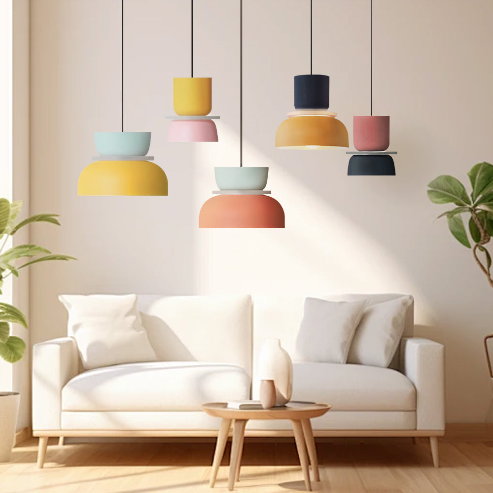 Suspension Nordique Color Block LED – Finition Colorée – Salon
