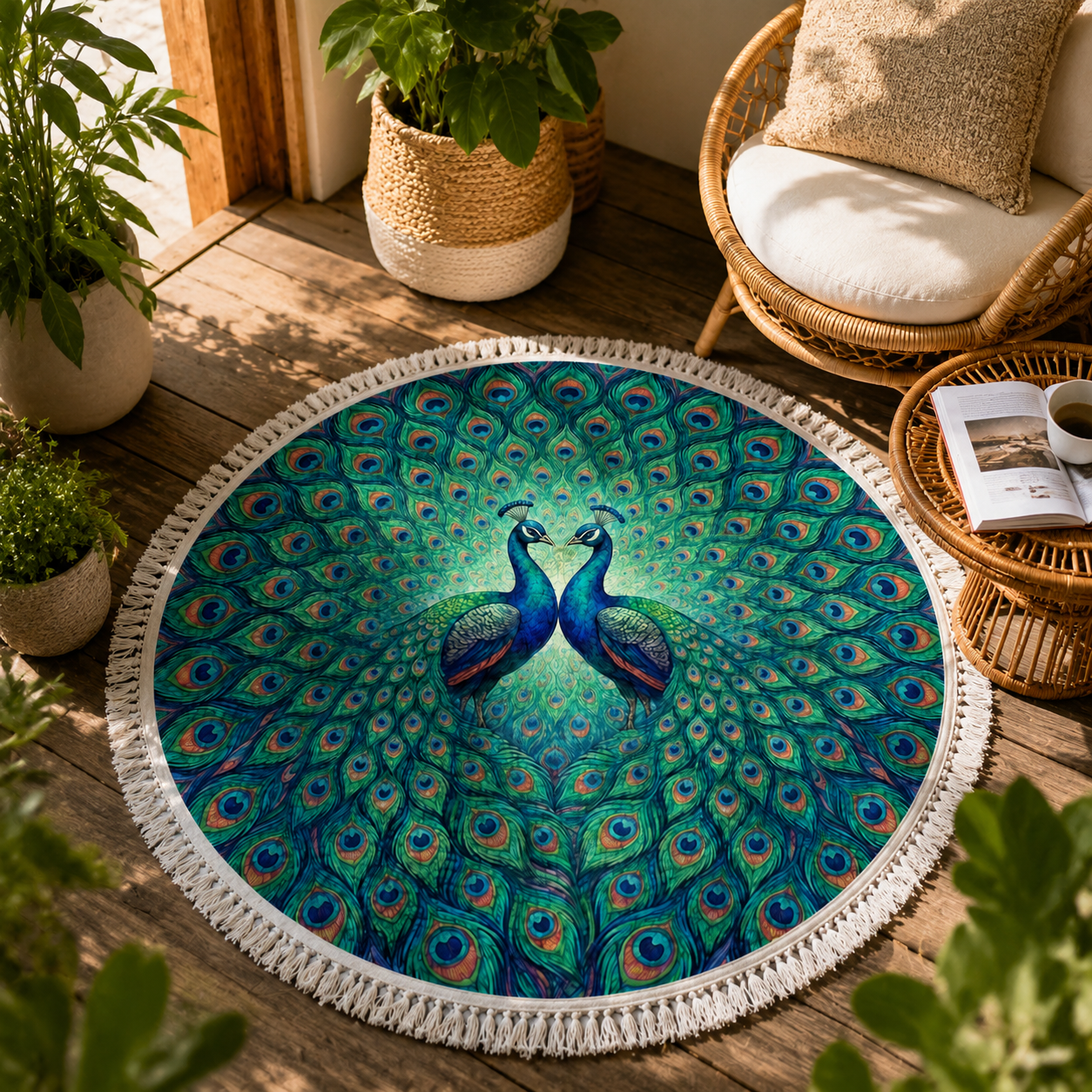 Serviette de Plage Ronde Éponge Bleu Ø150 cm – Séchage Rapide, Multi-Usage, Absorbante