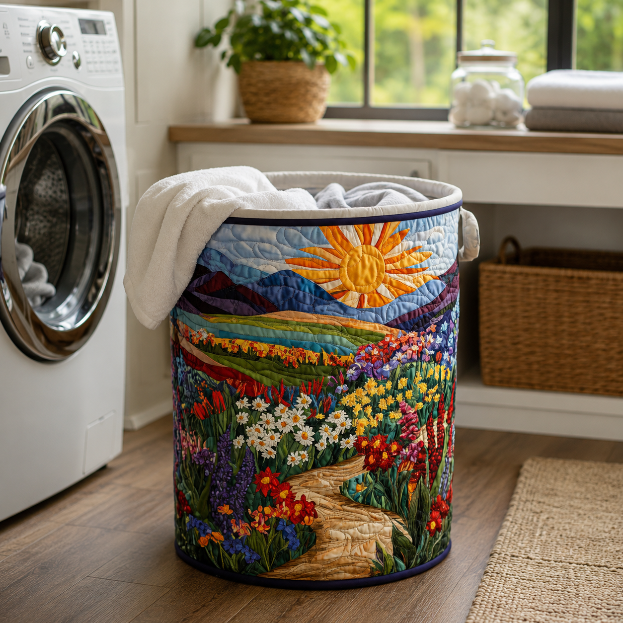 Panier à Linge Matelassé Coton-Polyester Beige 40 × 50 cm – Autoportant, Poignées Renforcées, Pliable