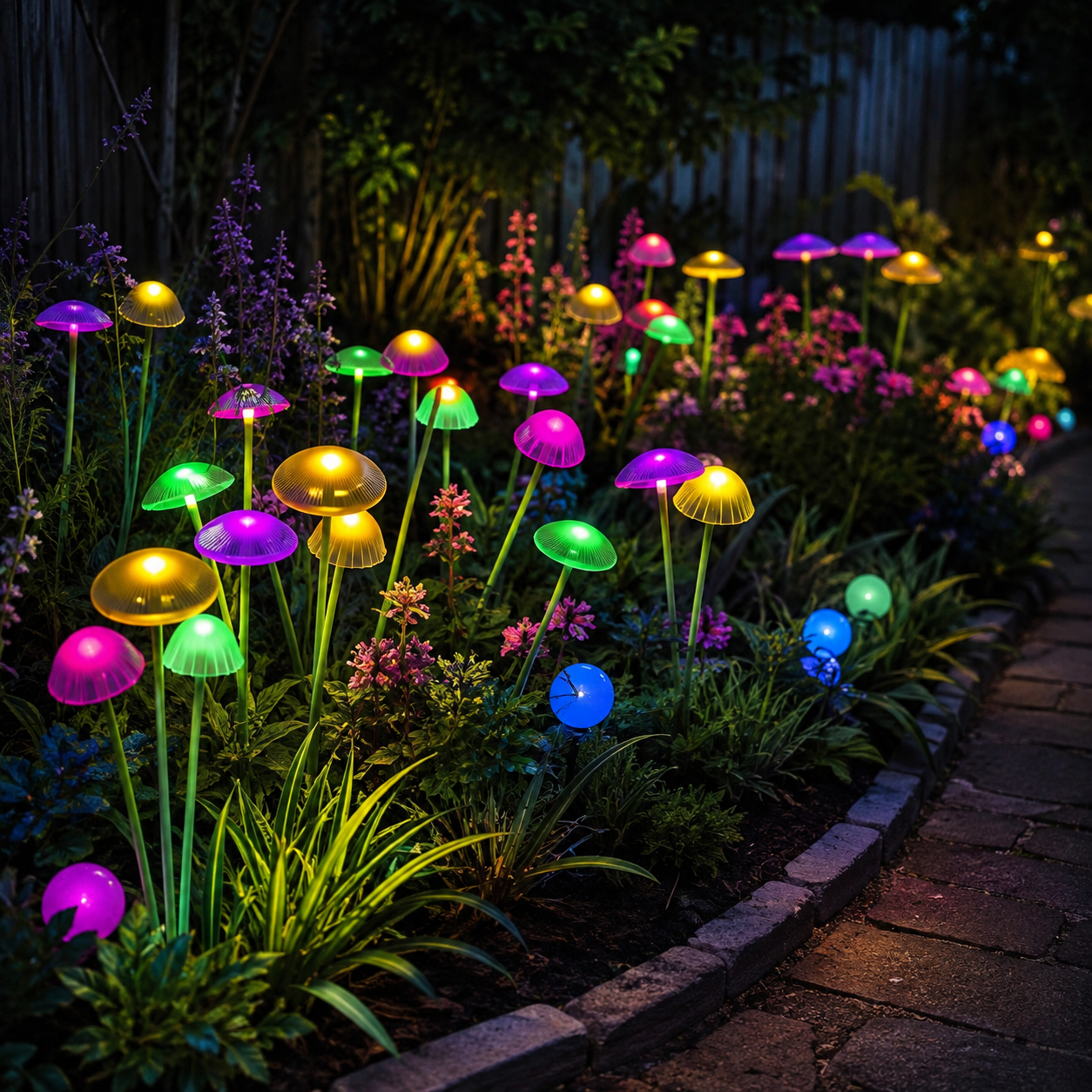 Lampes Solaires de Jardin Champignon Méduse Plastique 45 cm – LED, IP65, À Planter