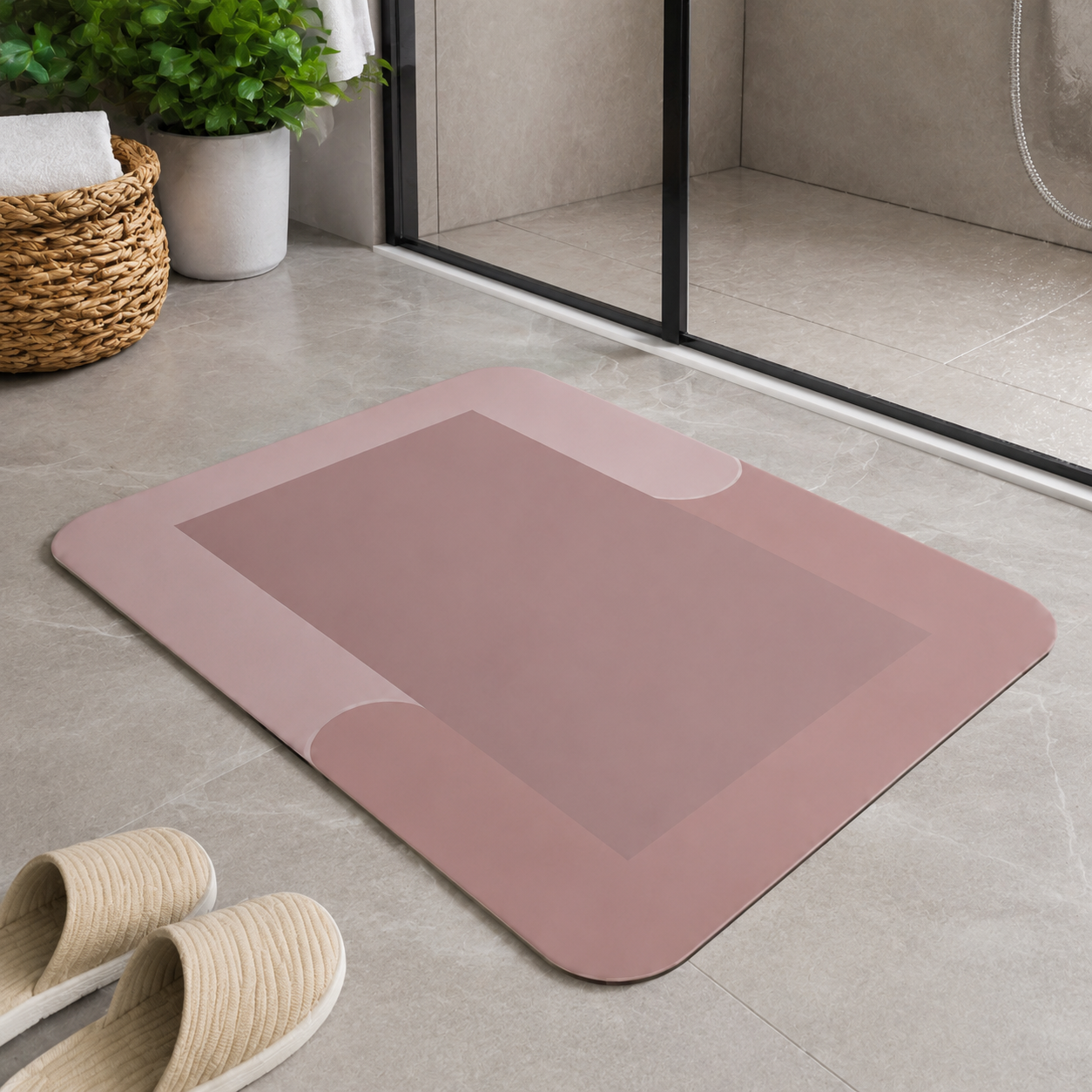 Tapis de Bain Géométrique Polyester Gris 40 x 60 cm – Absorbant, Antidérapant, Séchage Rapide
