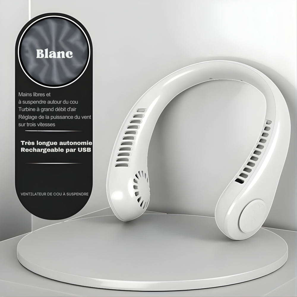 Ventilateur de Cou Portable | Ventilateur Mains Libres Rechargeable USB avec Vitesses Réglables