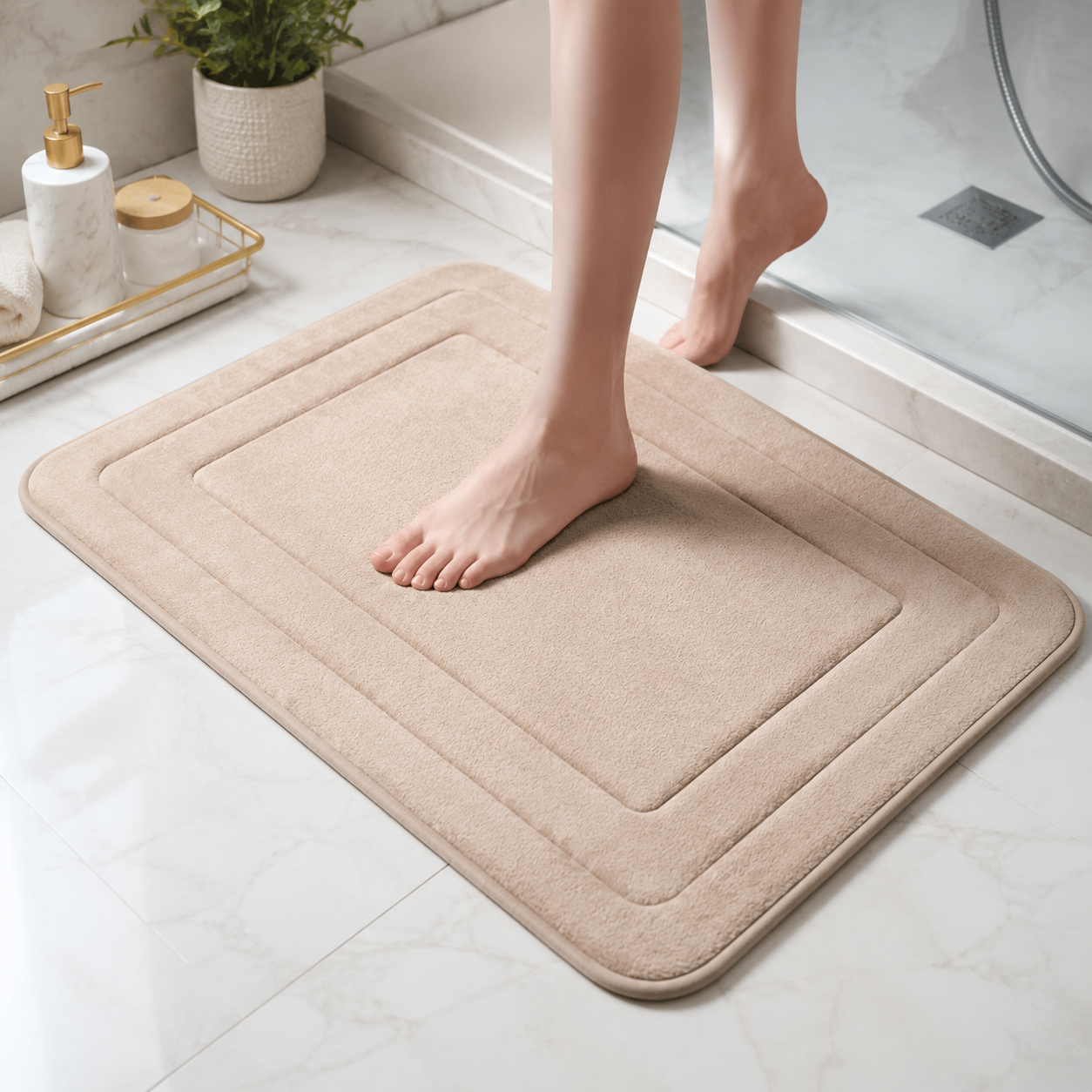 Tapis de Bain Vintage Polyester Gris 120 cm – Absorbant, Antidérapant, Lavable