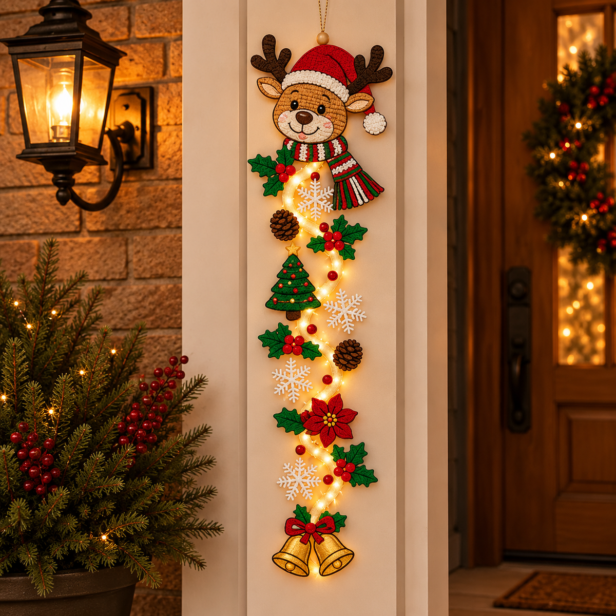 Décoration de porte de Noël lumineuse et plate – 6 motifs festifs en 2D