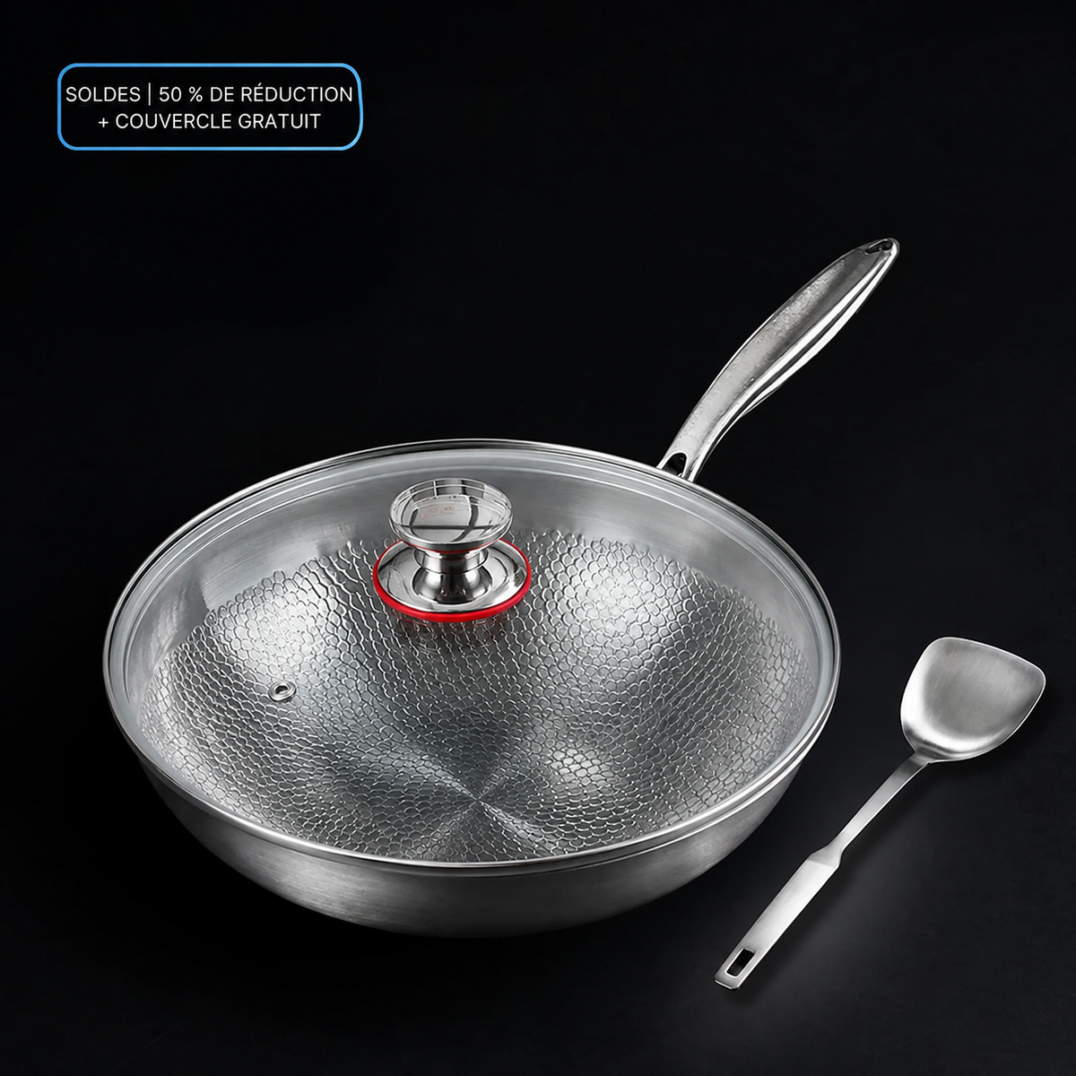 Wok Titane Pur | Surface Martelée, Compatible Induction