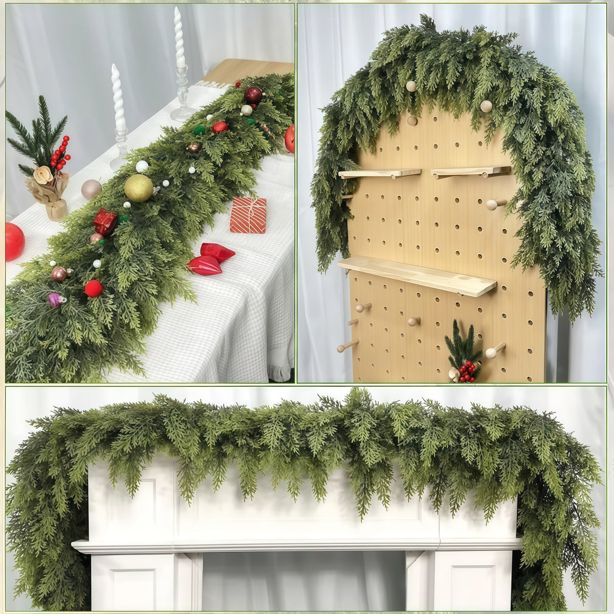 Guirlande de cèdre artificielle lot de 2, 180 cm, aspect réaliste pour cheminée, escalier et porte