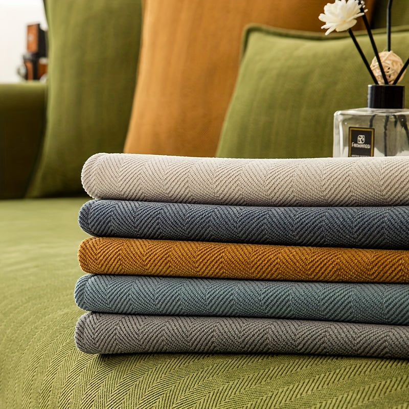 Housse de Canapé Chenille Beige – Extensible, Antidérapante, Lavable