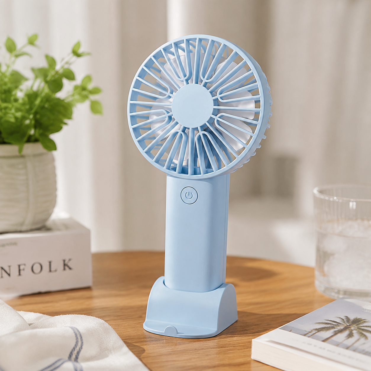 Mini Ventilateur de Bureau ABS Noir Ø10 cm – Recharge USB, Support Téléphone, Format Portable