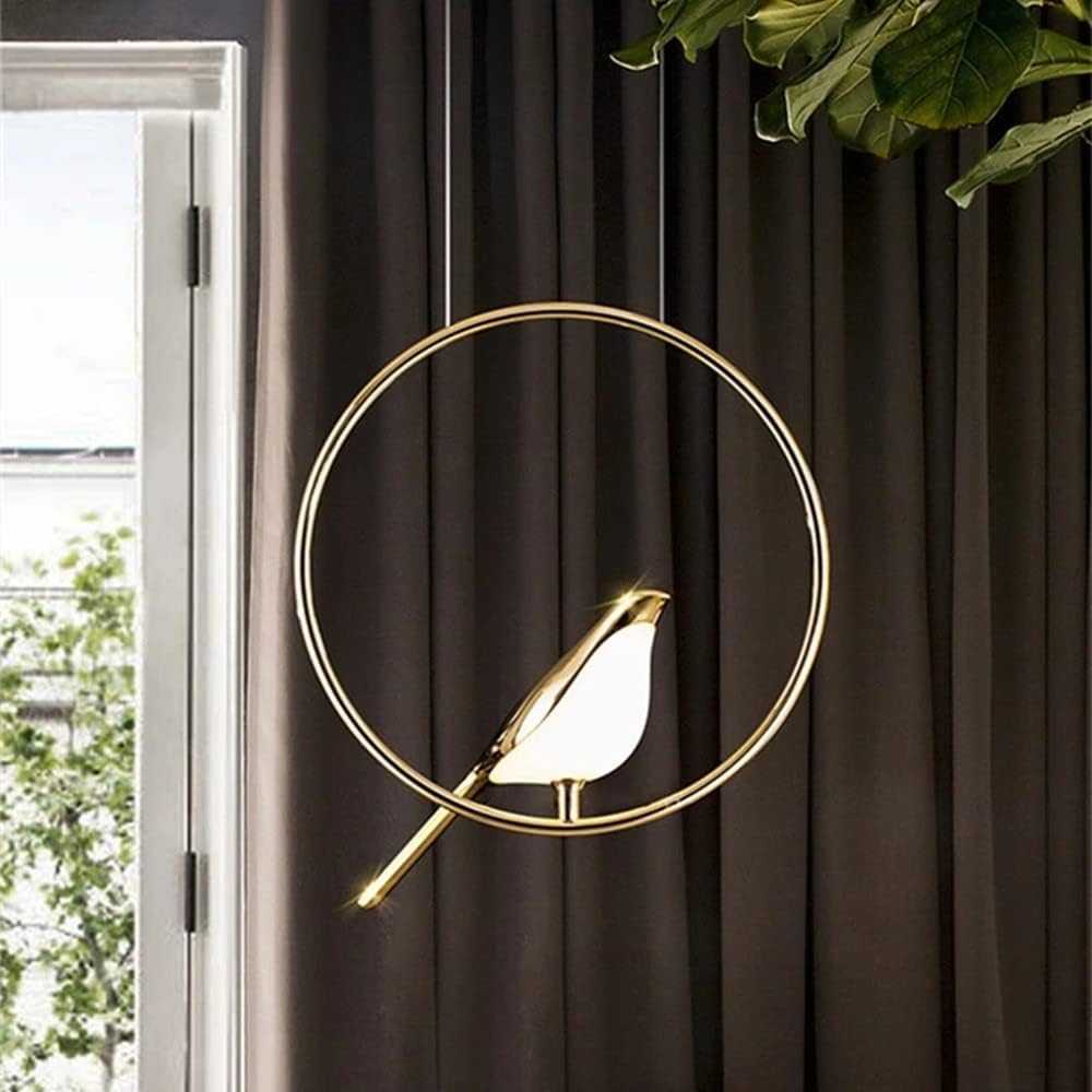 Aurévane – Suspension LED Oiseaux Anneau Doré Salon