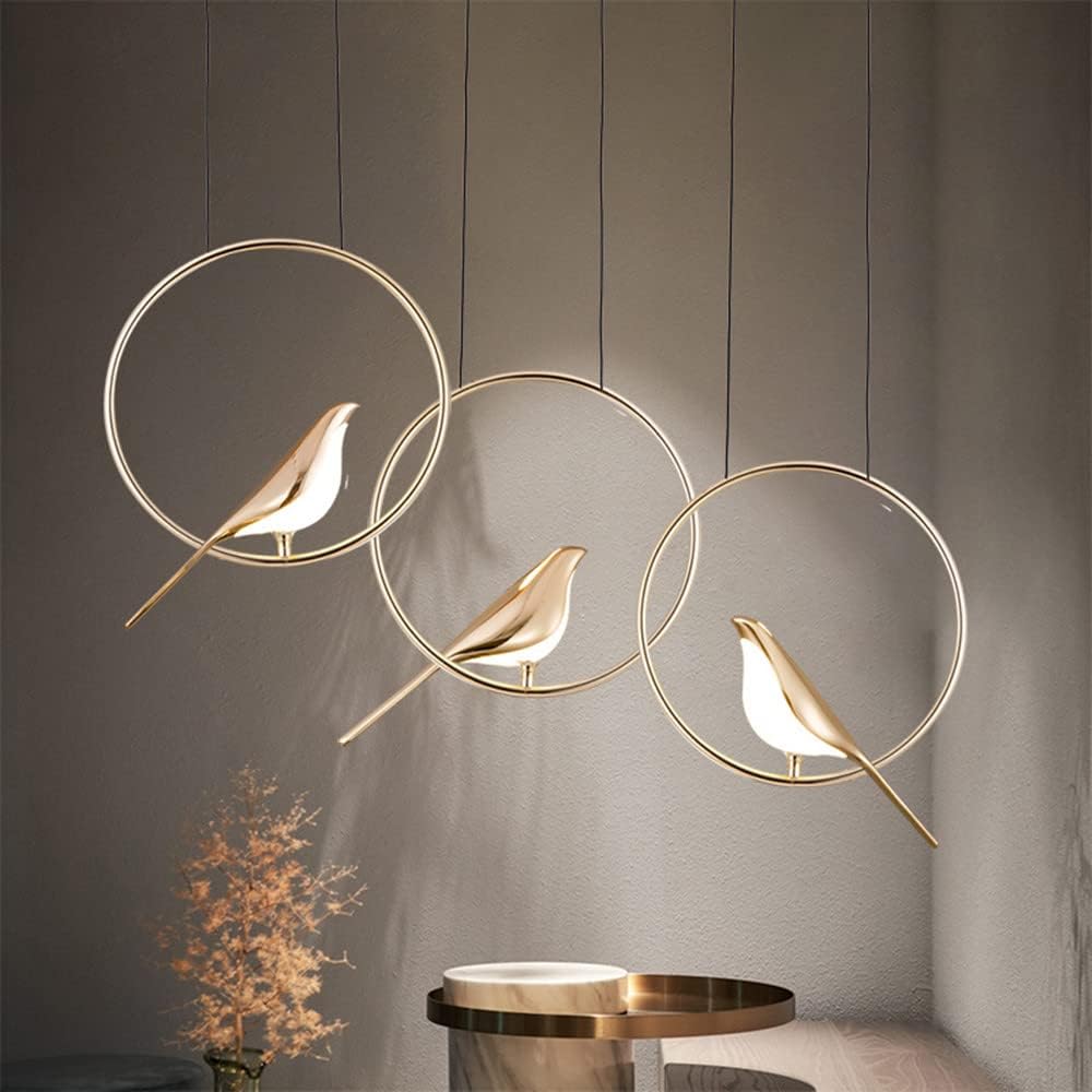 Aurévane – Suspension LED Oiseaux Anneau Doré Salon
