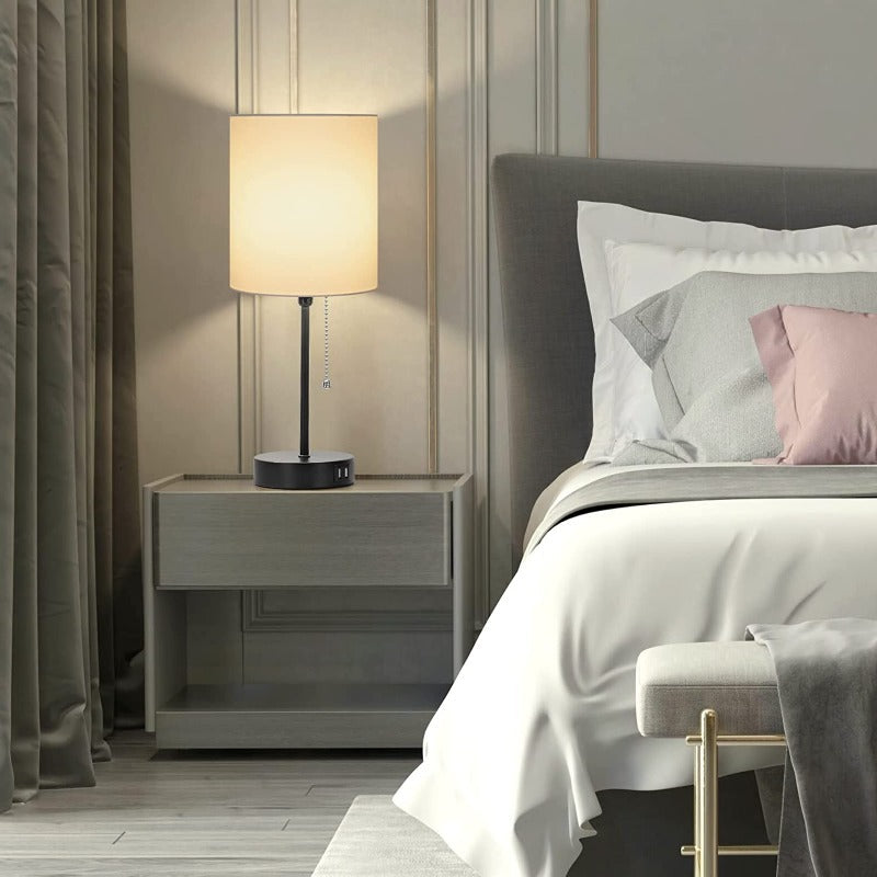LinnenLuxe – Lot de 2 lampes de table modernes avec USB et prise secteur