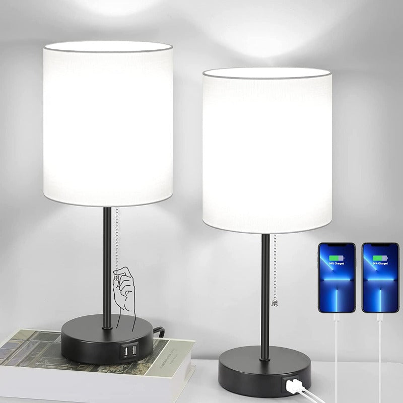 LinnenLuxe – Lot de 2 lampes de table modernes avec USB et prise secteur