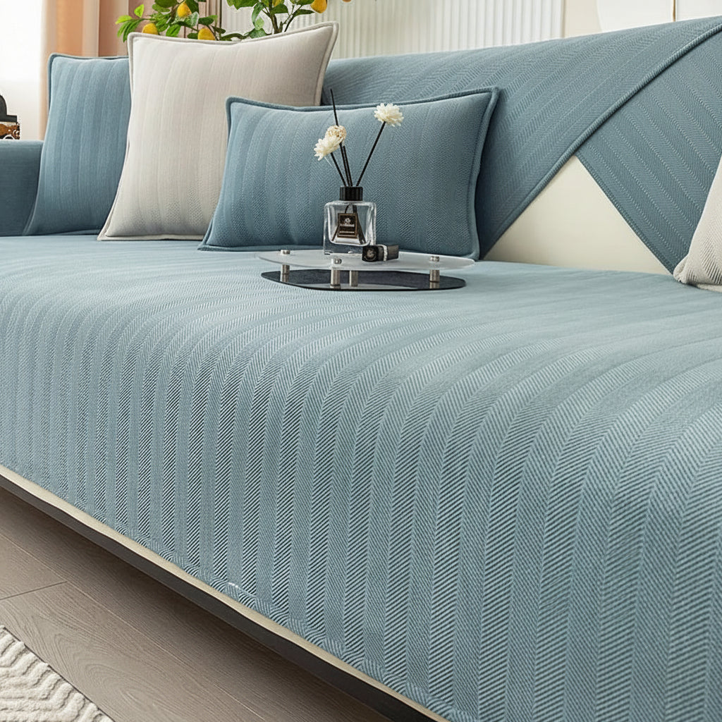Housse de Canapé Chenille Beige – Extensible, Antidérapante, Lavable