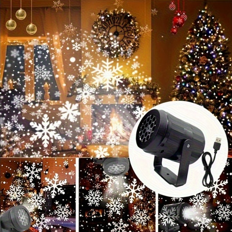 Lampe de projection de flocons de neige en plastique – Rotative, Fonctionnement USB, Inclinaison réglable