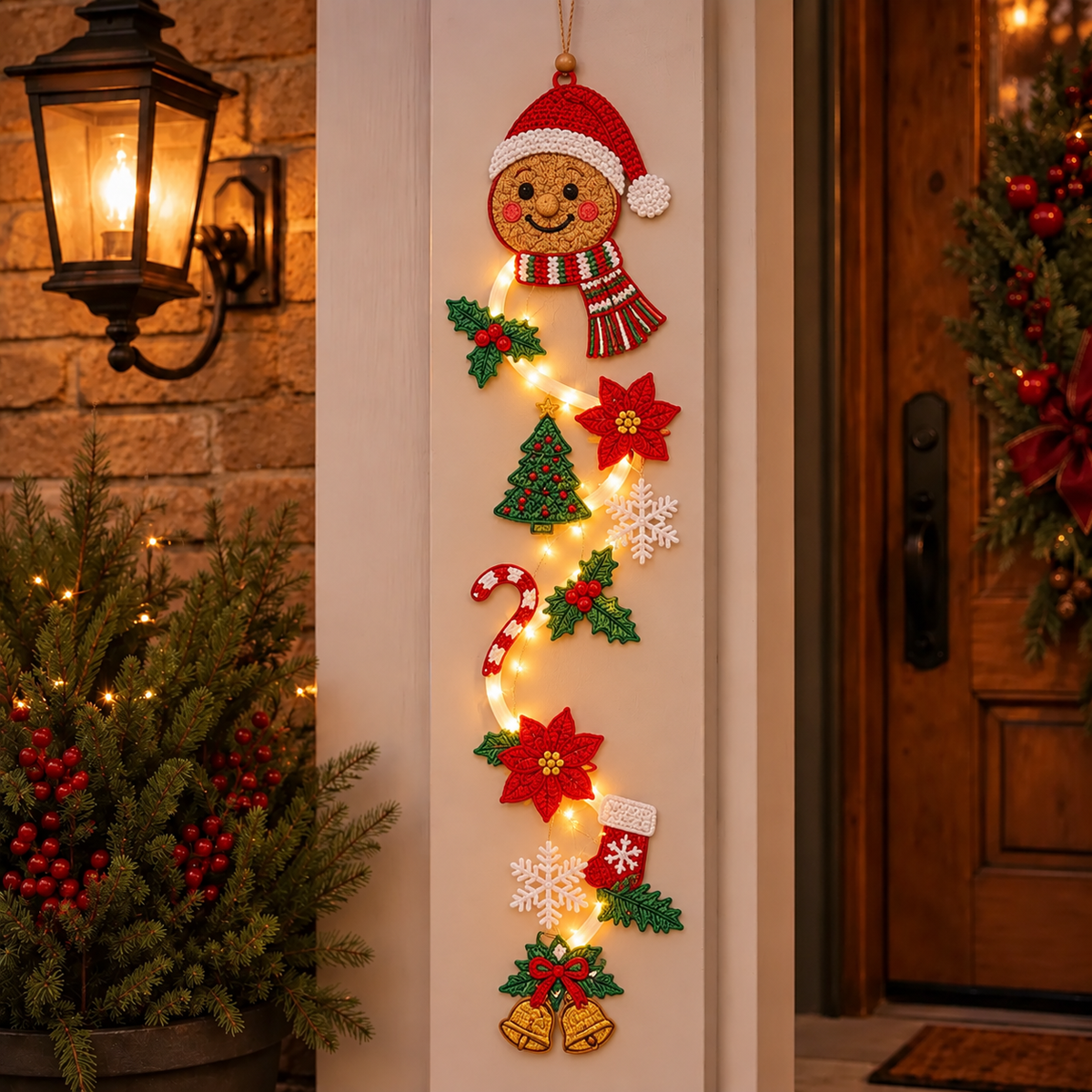 Décoration de porte de Noël lumineuse et plate – 6 motifs festifs en 2D