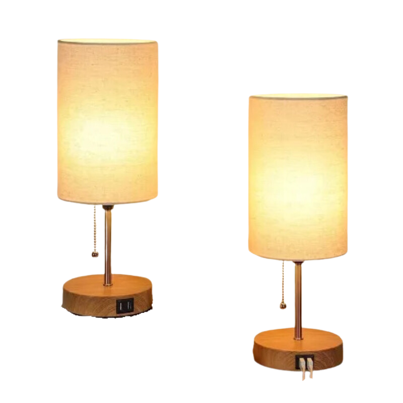 LinnenLuxe – Lot de 2 lampes de table modernes avec USB et prise secteur