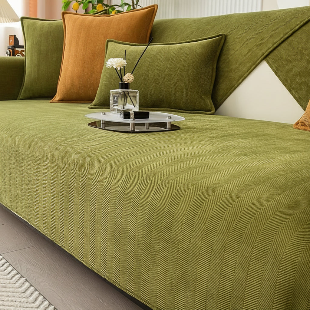 Housse de Canapé Chenille Beige – Extensible, Antidérapante, Lavable
