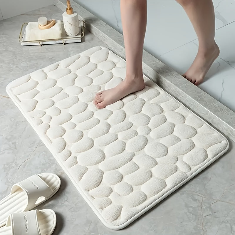 Tapis de Bain Velours Corail Polyester Beige 60x90 cm – Absorbant, Base PVC, Lavable
