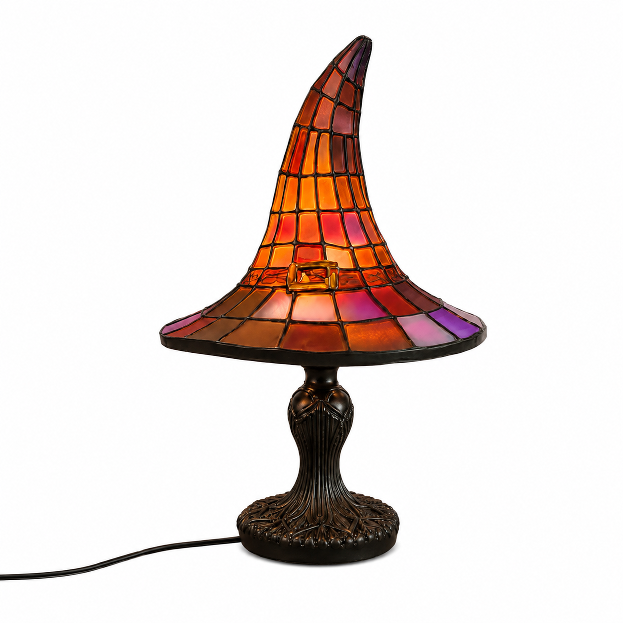 Lampe de table | Panneaux mosaïques colorés, Base en résine sculptée