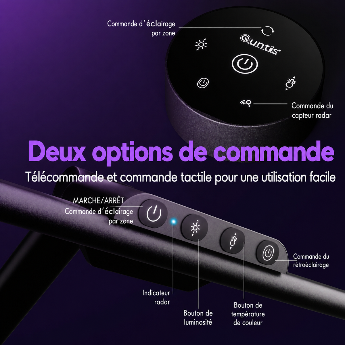 Lampe de bureau pliable - Capteur de mouvement radar, Double éclairage avant et arrière