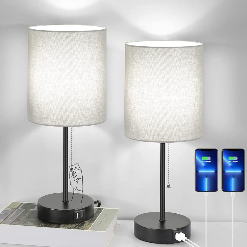 LinnenLuxe – Lot de 2 lampes de table modernes avec USB et prise secteur