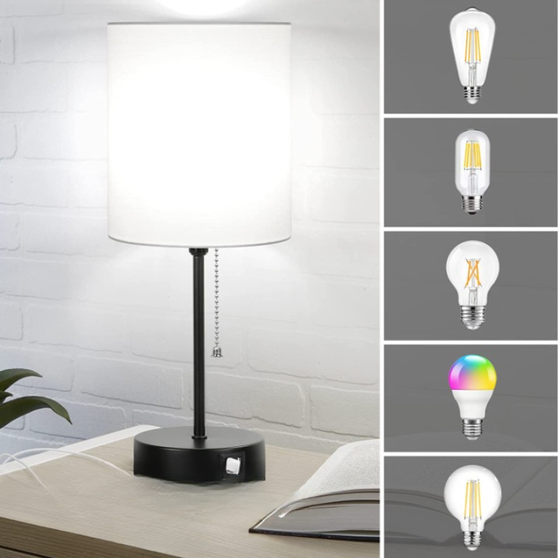 LinnenLuxe – Lot de 2 lampes de table modernes avec USB et prise secteur