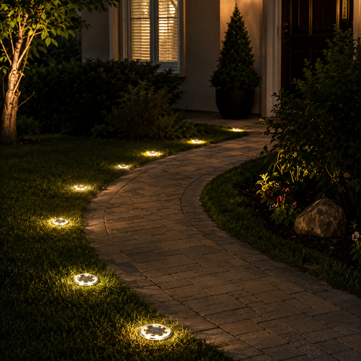 Spots Solaires de Sol Acier Inoxydable Ø12 cm – 8 LED, IP65, Recharge Solaire