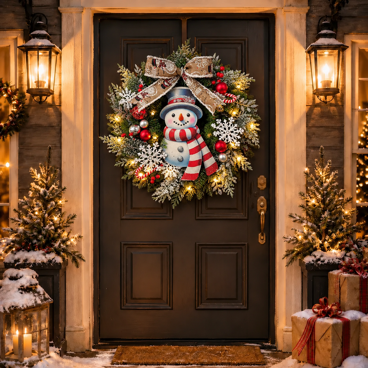 Couronne de Noël Lumineuse avec Bonhomme de Neige pour Porte et Intérieur