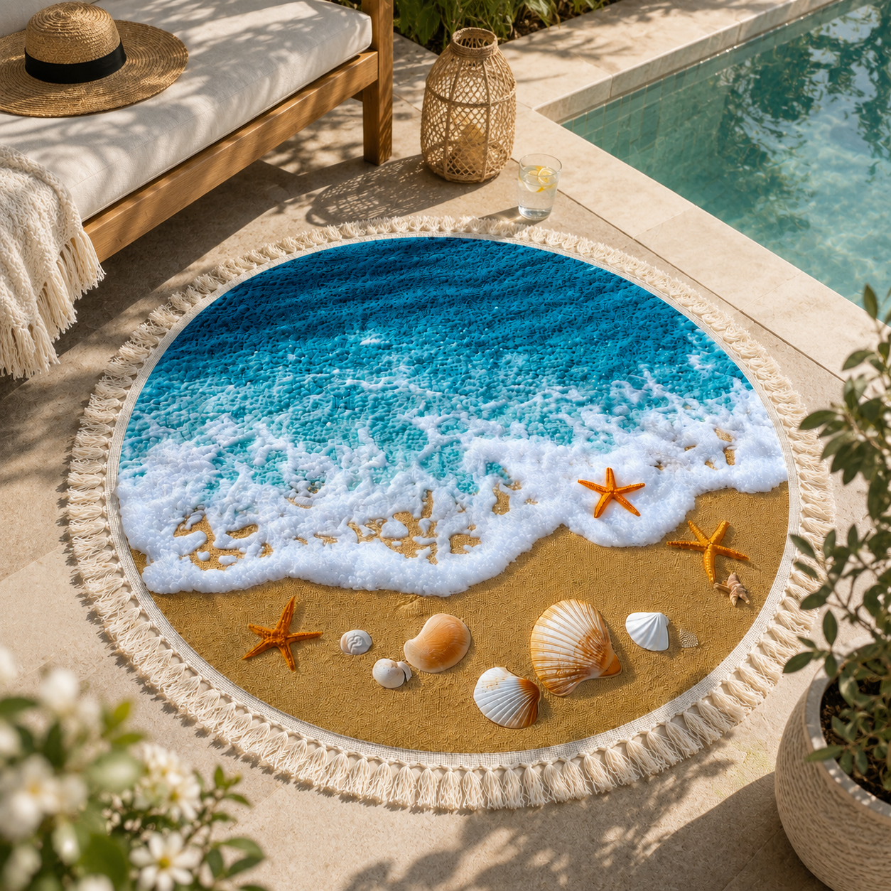 Serviette de Plage Ronde en Éponge Bleu Ø150 cm – Séchage Rapide, Forme Ronde, Multiusage