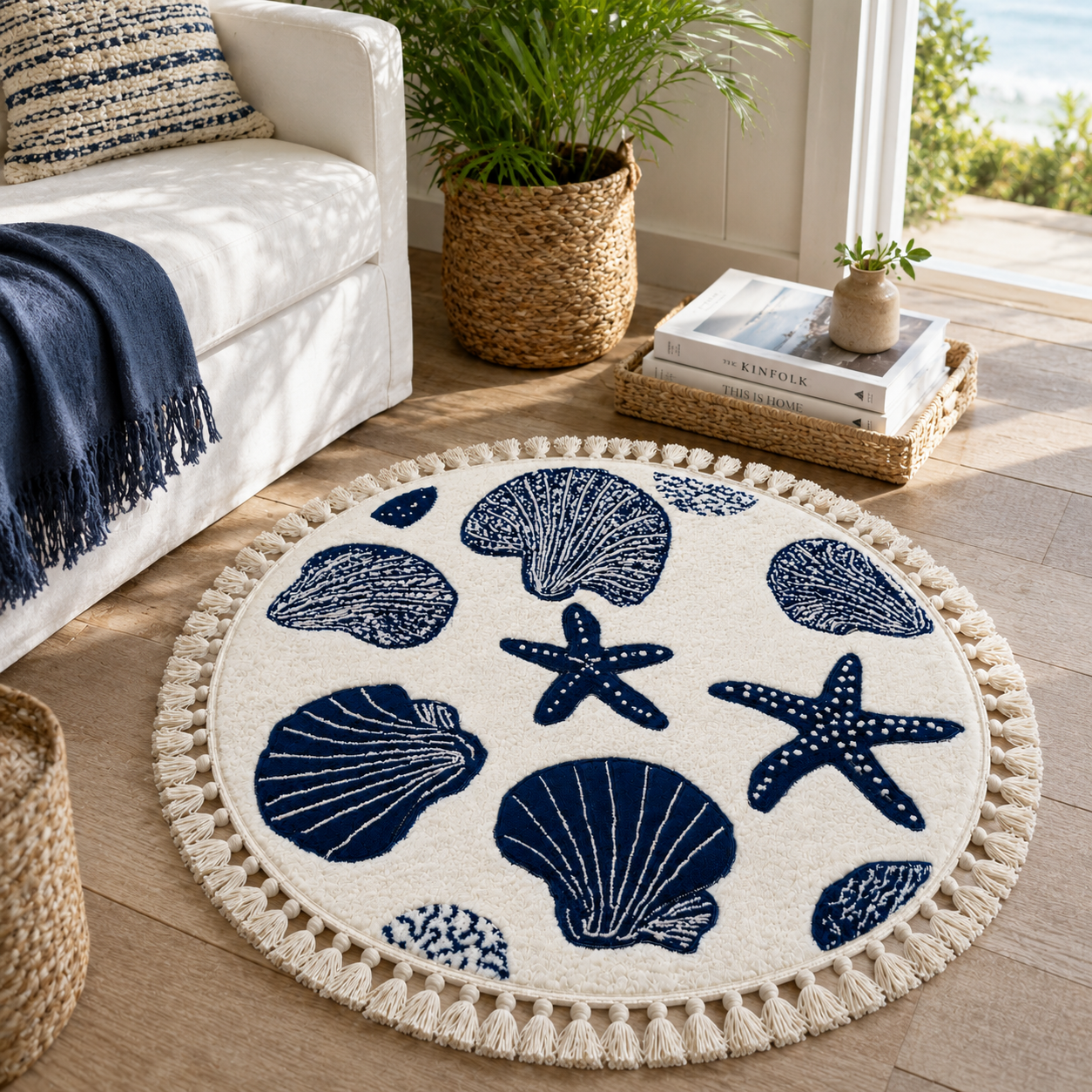 Serviette de Plage Ronde Éponge Bleu Ø150 cm – Séchage Rapide, Format Rond, Utilisation Polyvalente