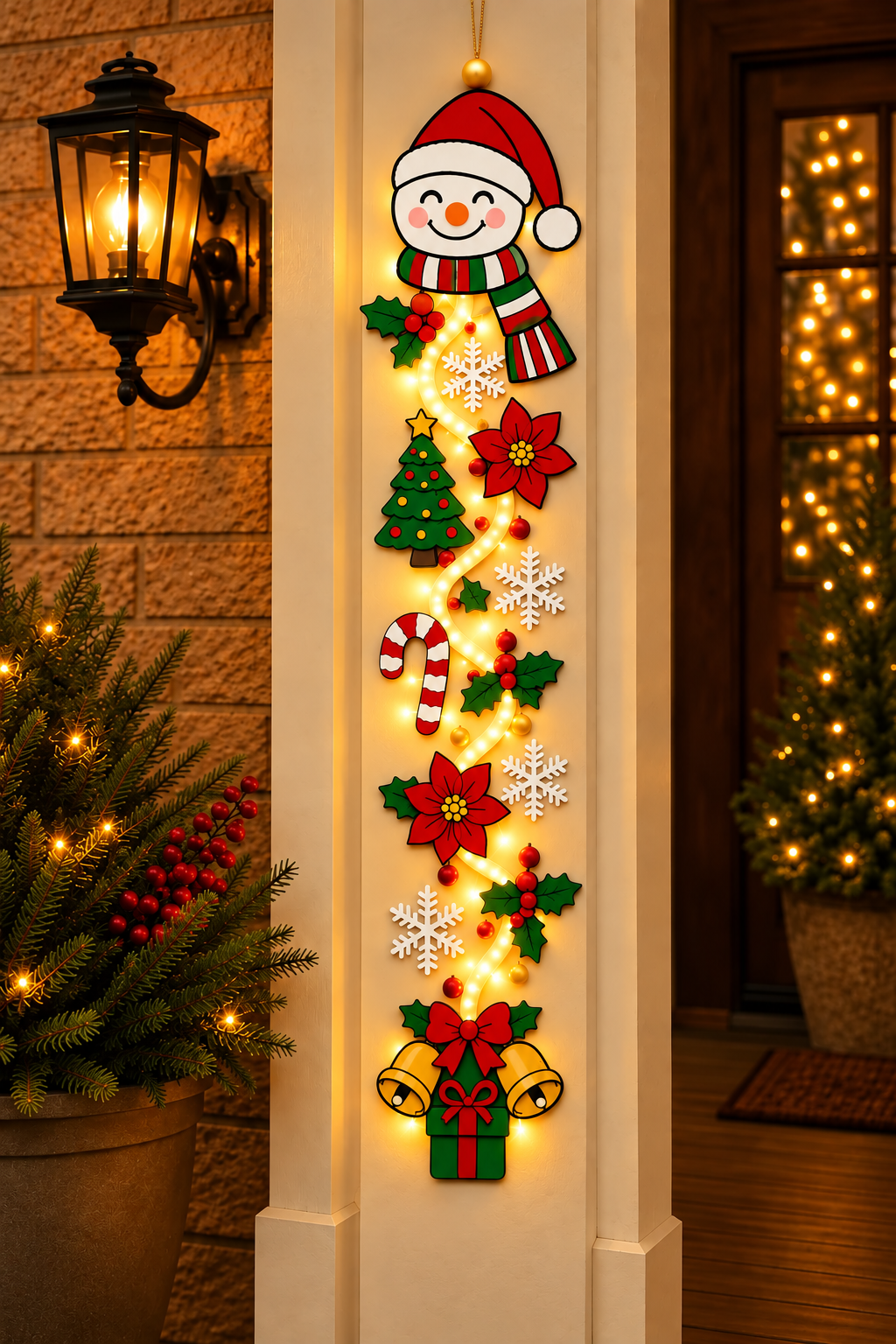 Décoration de porte de Noël lumineuse et plate – 6 motifs festifs en 2D