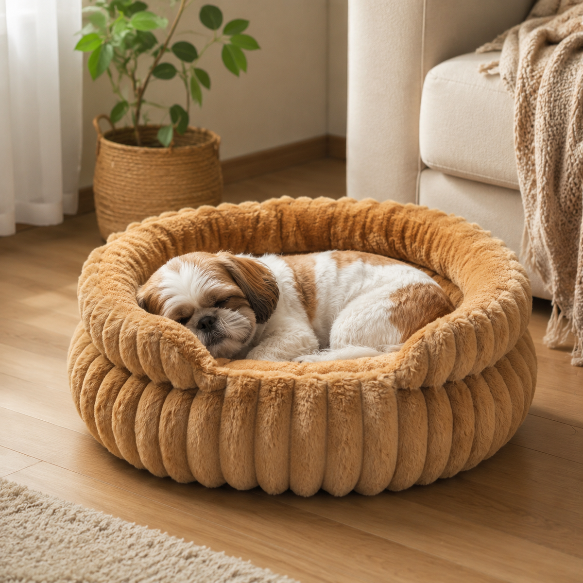 Lit pour chien surélevé rond avec côtés rembourrés