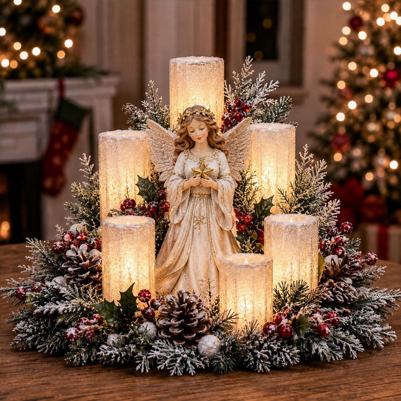 Décoration de Noël Lumineuse avec Bougie LED et Feuillage