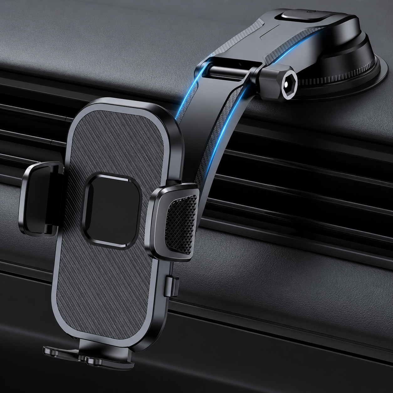 Support Téléphone Voiture Ajustable ABS Noir 15 cm – Tableau de Bord, Rotation 360°, Usage Universel