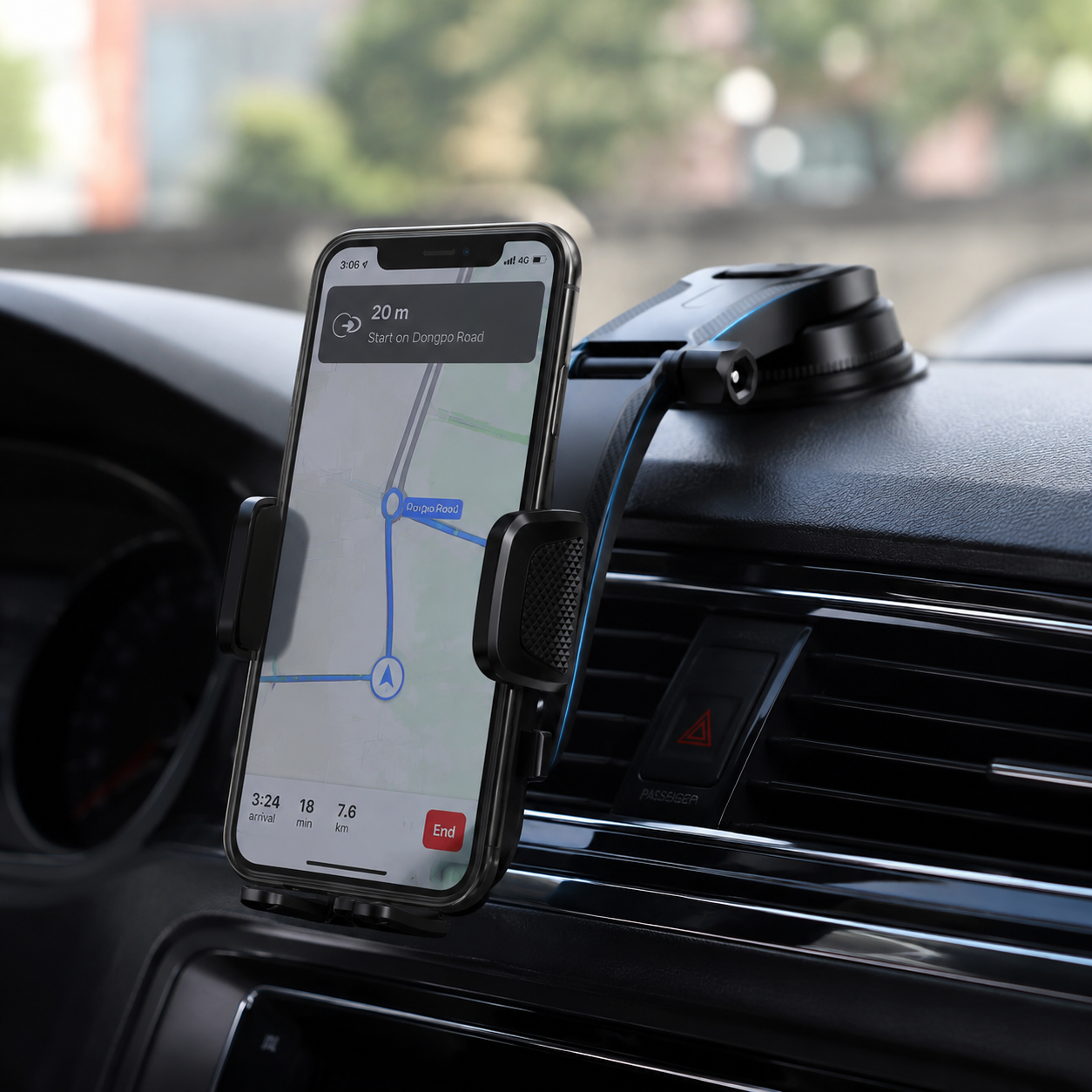 Support Téléphone Voiture Ajustable ABS Noir 15 cm – Tableau de Bord, Rotation 360°, Usage Universel