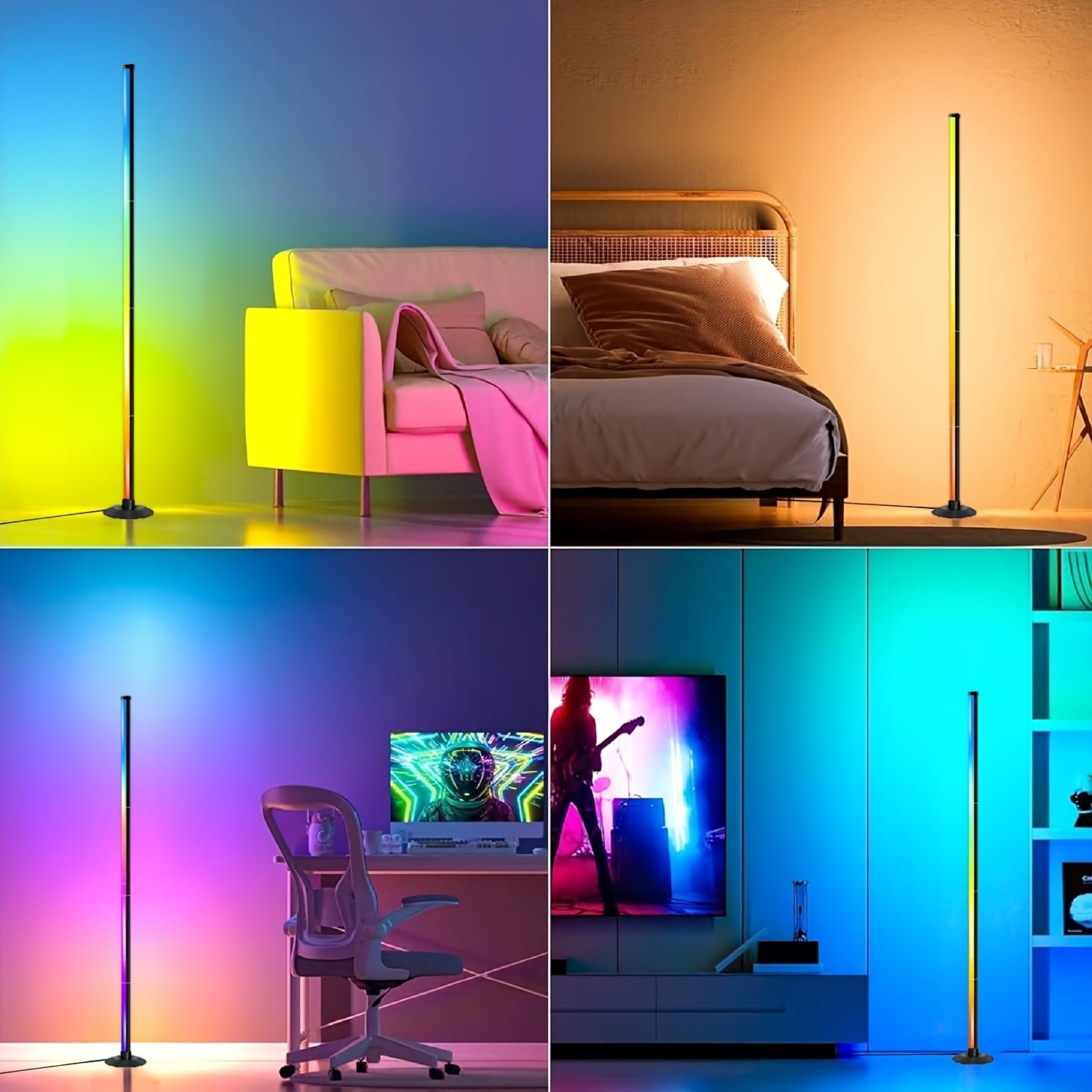Lampadaire LED RGBIC Aluminium Noir 140 cm – Variateur, Contrôle App, Télécommande