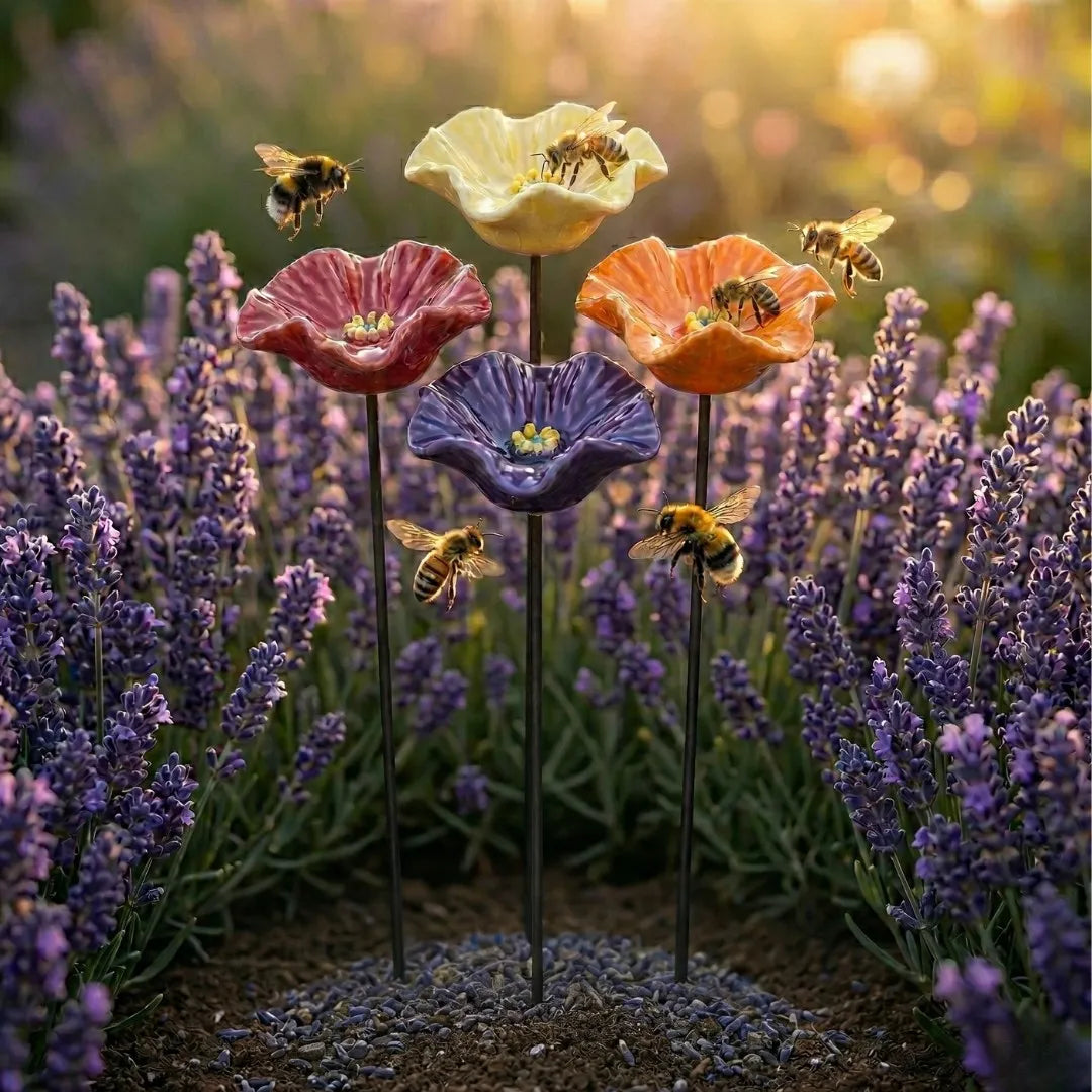 Abreuvoirs pour abeilles | Fleurs en céramique faites à la main, Résistants aux intempéries, Ensemble de 4 0