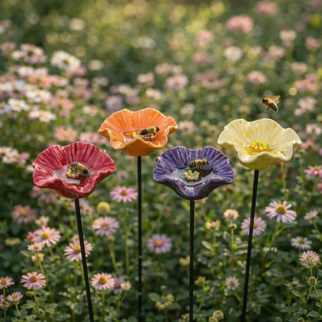 Abreuvoirs pour abeilles | Fleurs en céramique faites à la main, Résistants aux intempéries, Ensemble de 4 5