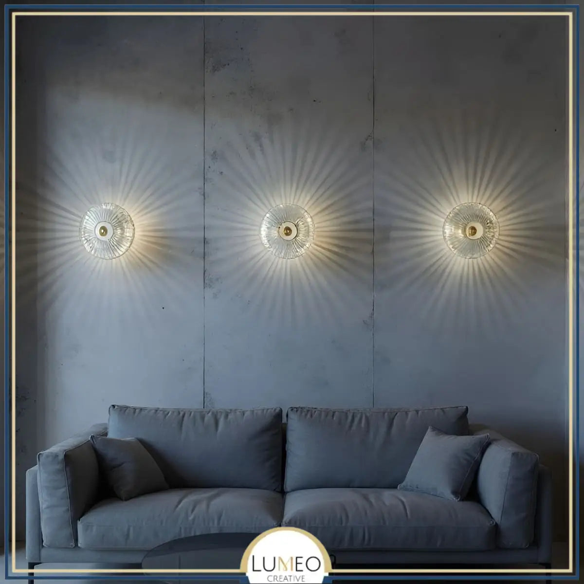 Applique murale ronde | Verre soufflé strié, Support en laiton brossé 6